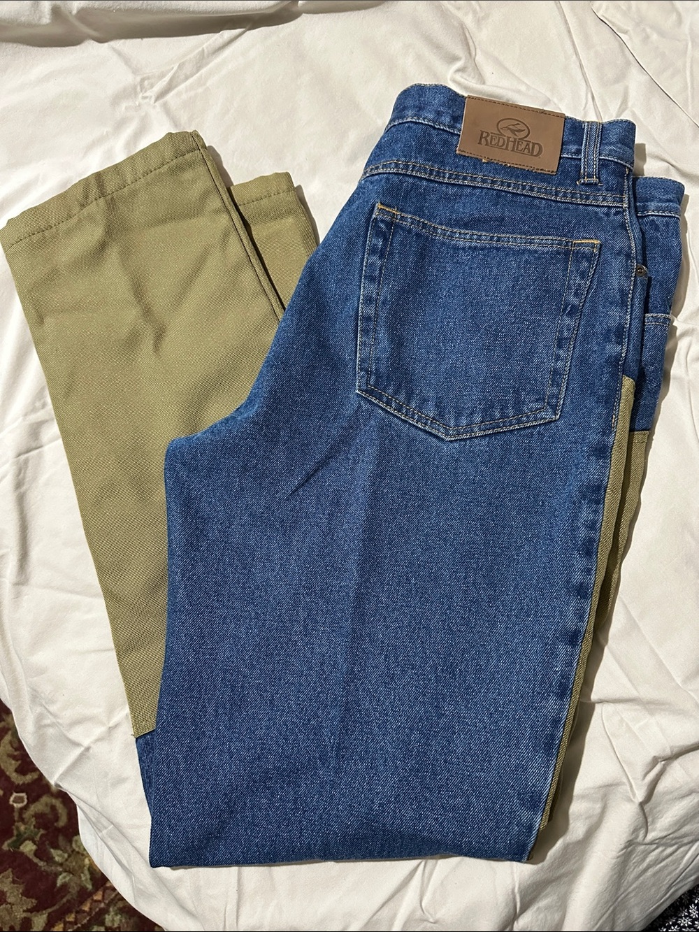 RedHead Blue Denim with Olive Side Panels Men’s Straight Jeans